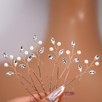 Set of 6 Hair Pins With Shimmering Leaves And Pearls , Swarovski Hair pins Set, Bridal Hair Accessories, Pearl hair pins, Gift For Her
